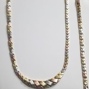 10k Tri-color Necklace and Bracelet set